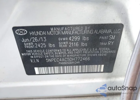 2013 Hyundai Sonata Limited из США, поврежденный, VIN 5NPEC4AC5DH772466